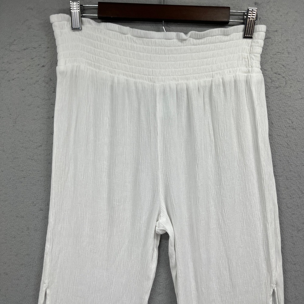 Kona Sol Wide Leg Pants Womens Large White Smocked Side Slit Gauze Beach Coverup - Picture 2 of 14